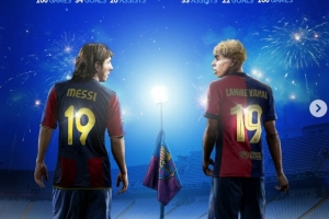 梅西&amp;亚马尔在巴萨前100场数据对比：34球20助&amp;22球33助